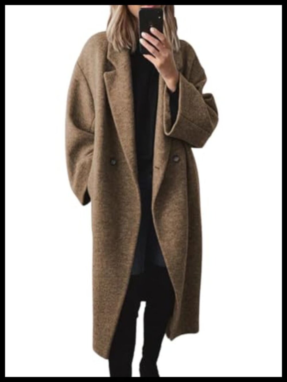 Women's Winter Double Breasted Wool Blend Coat Notch Lapel Long Trench Coat